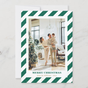 Green Stripes Snow Photo Merry Christmas Card