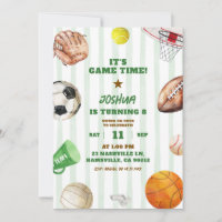 Green Stripes Sports Game Time Boy Birthday