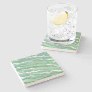 Green Stripes Stone Coaster