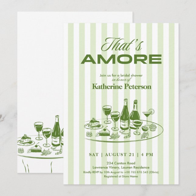 Green Stripes That's Amore Bridal Shower Invitation (Front/Back)