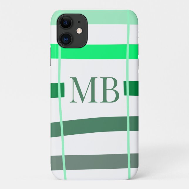 green stripes thick monogram add name title letter Case-Mate iPhone case (Back)