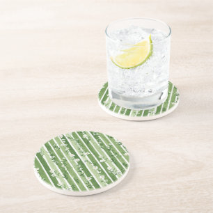 Green Stripes White Flowers Coaster
