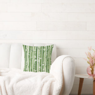 Green Stripes White Flowers Cushion