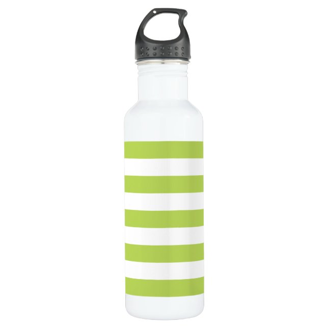 Green Stripes, White Stripes, Striped Pattern 710 Ml Water Bottle (Front)