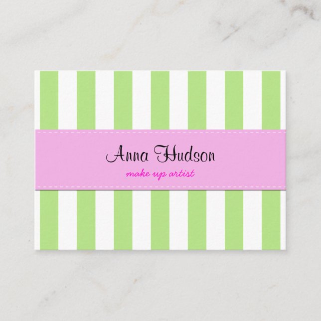 Green Stripes, White Stripes, Striped Pattern Business Card (Front)