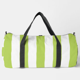 Green Stripes, White Stripes, Striped Pattern Duffle Bag