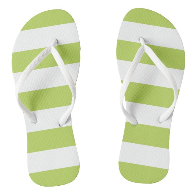 Green Stripes, White Stripes, Striped Pattern Jandals (Footbed)