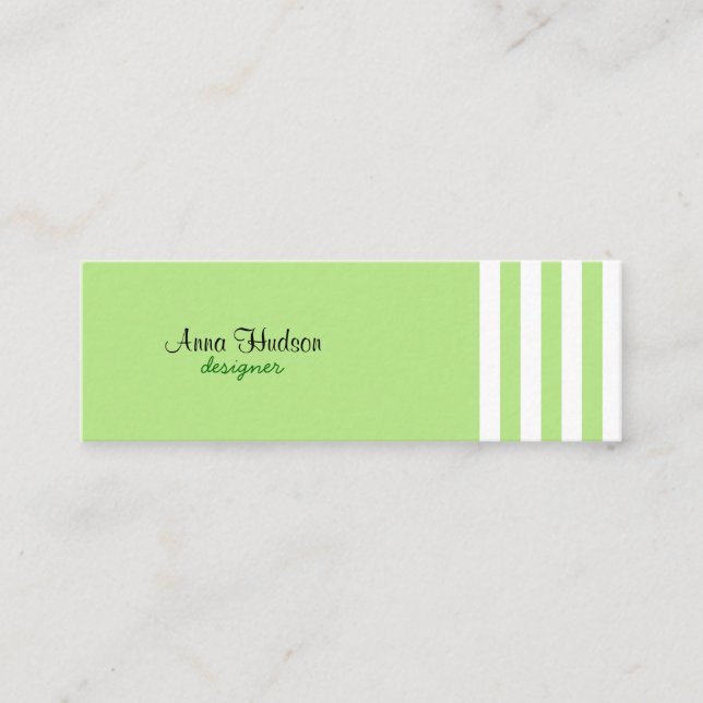 Green Stripes, White Stripes, Striped Pattern Mini Business Card (Front)
