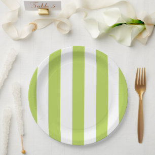 Green Stripes, White Stripes, Striped Pattern Paper Plate