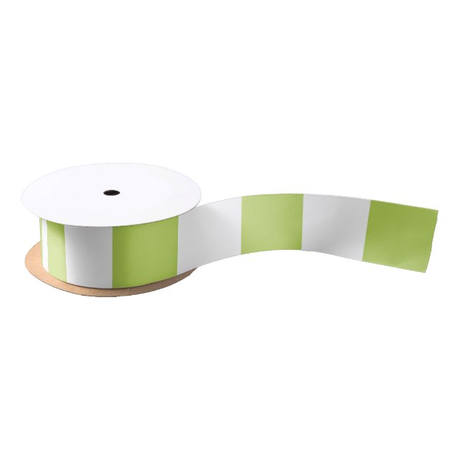 Green Stripes, White Stripes, Striped Pattern Satin Ribbon (Spool)