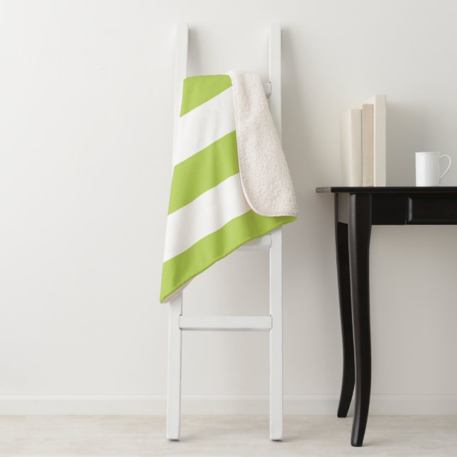 Green Stripes, White Stripes, Striped Pattern Sherpa Blanket (In Situ)