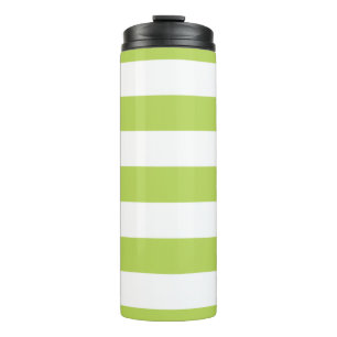 Green Stripes, White Stripes, Striped Pattern Thermal Tumbler