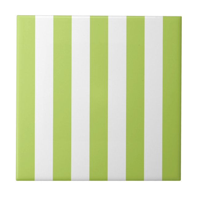 Green Stripes, White Stripes, Striped Pattern Tile (Front)