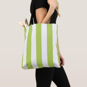 Green Stripes, White Stripes, Striped Pattern Tote Bag