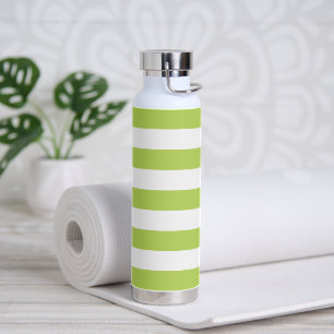 Green Stripes, White Stripes, Striped Pattern Water Bottle