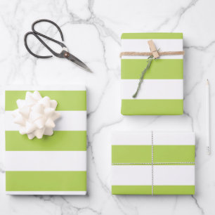 Green Stripes, White Stripes, Striped Pattern Wrapping Paper Sheet