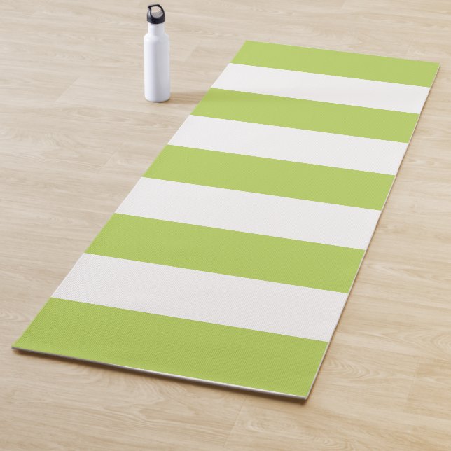 Green Stripes, White Stripes, Striped Pattern Yoga Mat (In Situ)