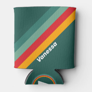 Green Stripes with Name Can Cooler