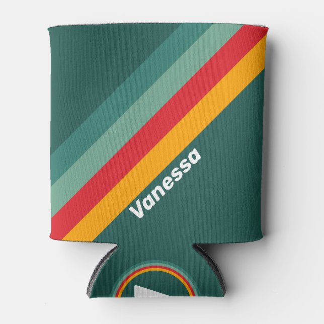 Green Stripes with Name Can Cooler (Front)