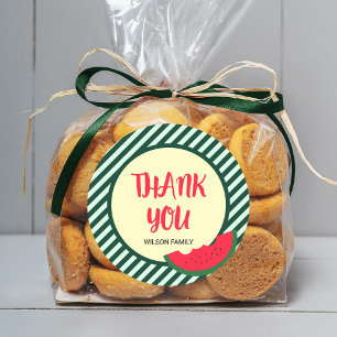 Green Stripes with Red Green Watermelon Thank You Classic Round Sticker