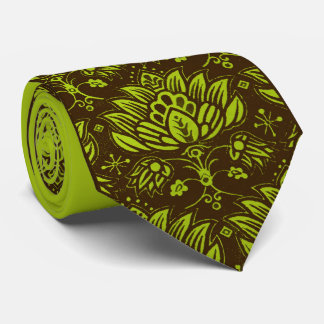 green stylised floral print tie