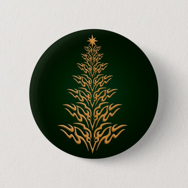 Green Stylish Christmas Tree Button (Front)