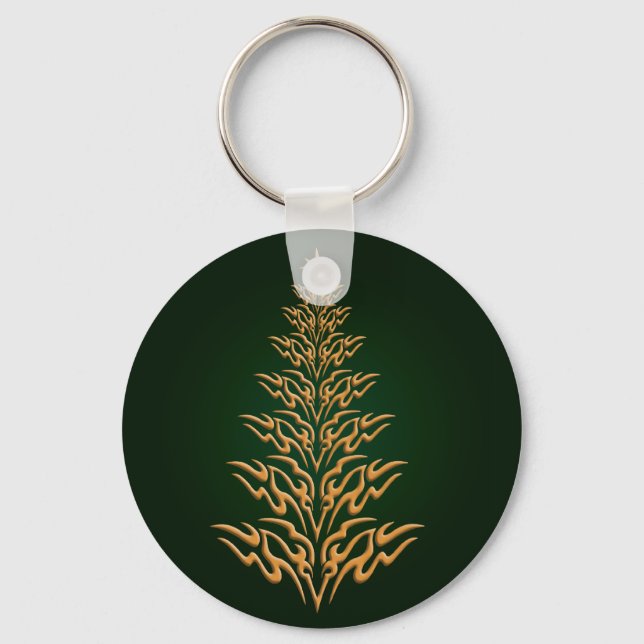 Green Stylish Christmas Tree Key Chain (Front)