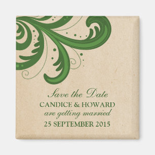 Green Stylish Swirls Save the Date Magnet