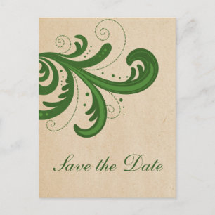 Green Stylish Swirls Save the Date Postcard