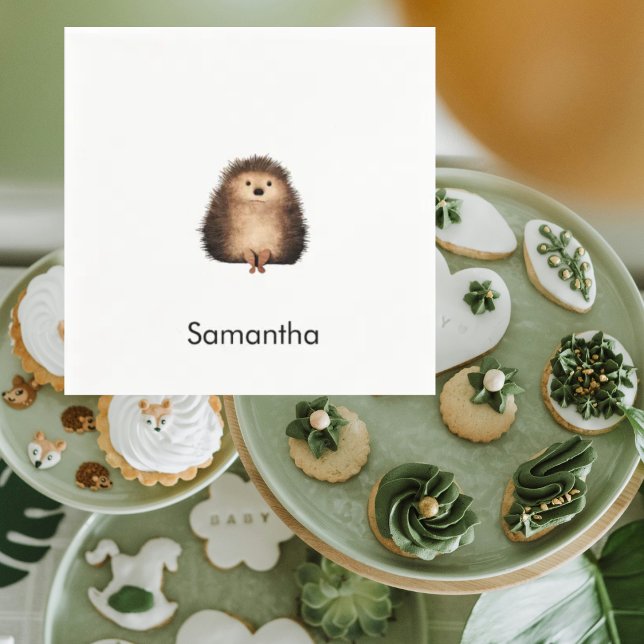 Green Sublimation Woodland Hedgehog Baby Shower Napkin (Creator Uploaded)