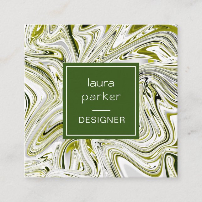 Green Subtle Abstract Painted Brushed Nature Square Business Card (Front)