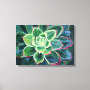 Green Succulent Art Painting Canvas Print