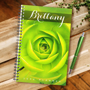 Green succulent cactus photo custom name modern planner