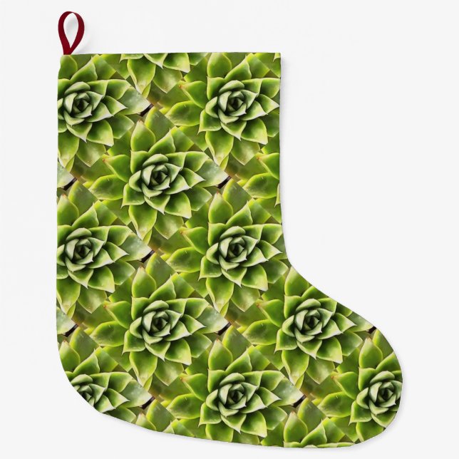 Green Succulent Close Up Cacti Art Large Christmas Stocking (Front)