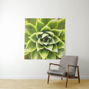Green Succulent Close Up Cacti Art Tapestry
