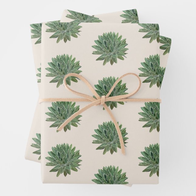 Green Succulent Desert Botanical Wrapping Paper Sheet (In situ)
