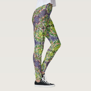 Green Succulent Geometric Leggings