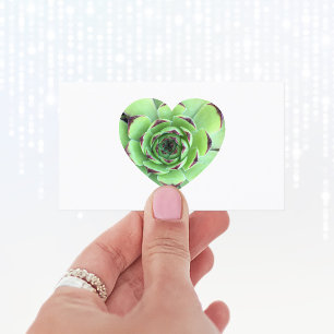 Green Succulent Heart Shape Photo Business Card
