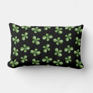 Green Succulent Leaves on Black Lumbar Cushion