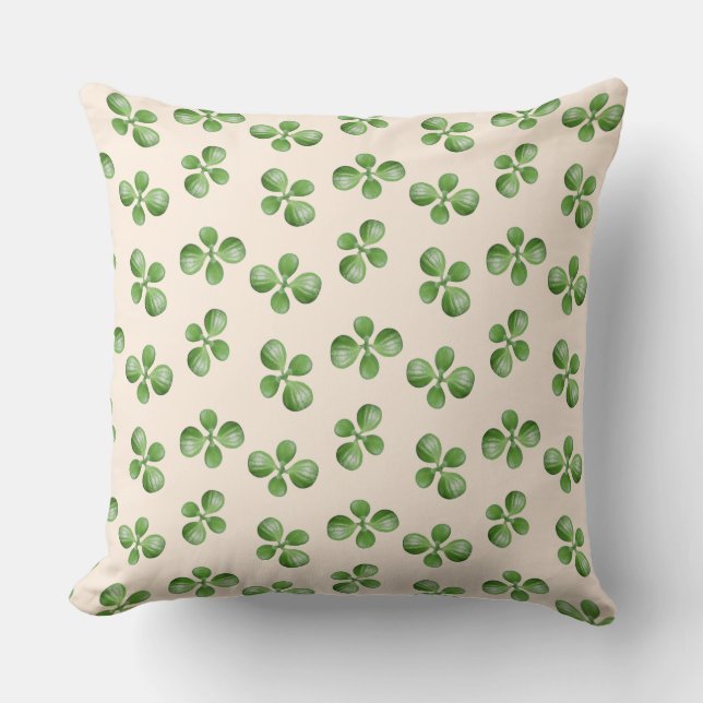 Green Succulent Leaves on Light Beige Cushion (Front)