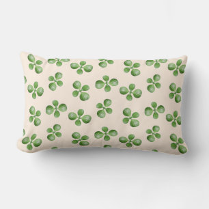 Green Succulent Leaves on Light Beige Lumbar Cushion