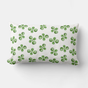 Green Succulent Leaves on White Lumbar Cushion