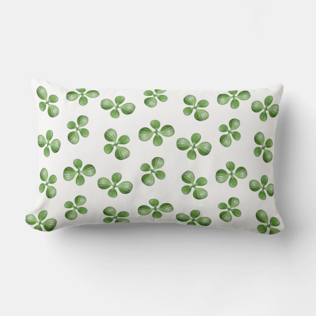 Green Succulent Leaves on White Lumbar Cushion (Front)