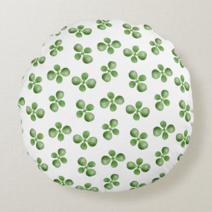 Green Succulent Leaves on White Round Cushion