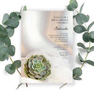 Green Succulent on White Bridal Shower Invitation