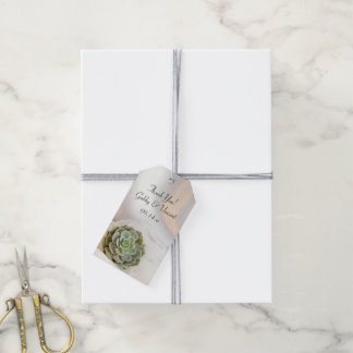 Green Succulent on White Wedding Favour Tags