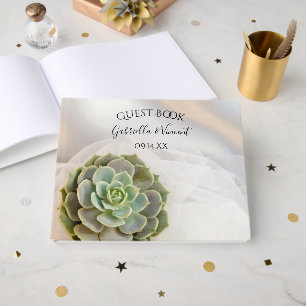 Green Succulent on White Wedding Guest Book