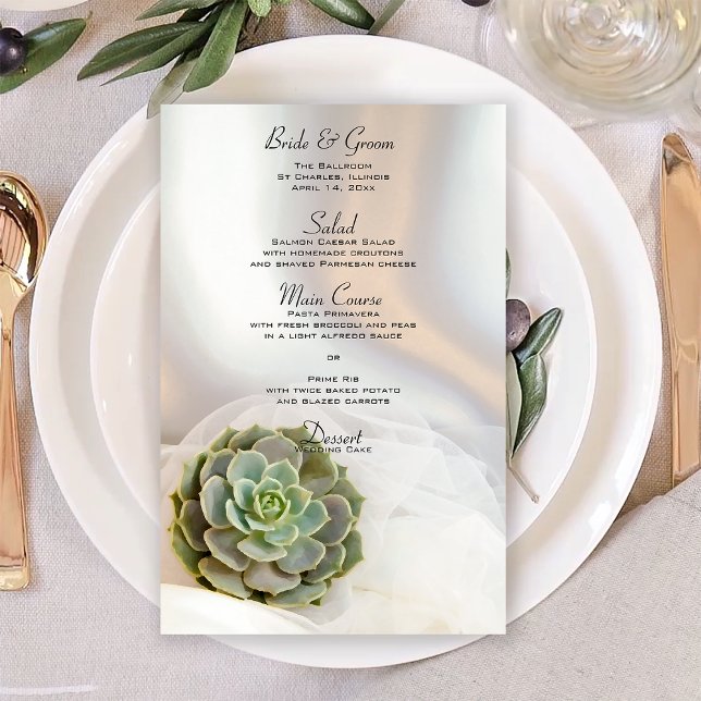 Green Succulent on White Wedding Menu (Creator Uploaded)