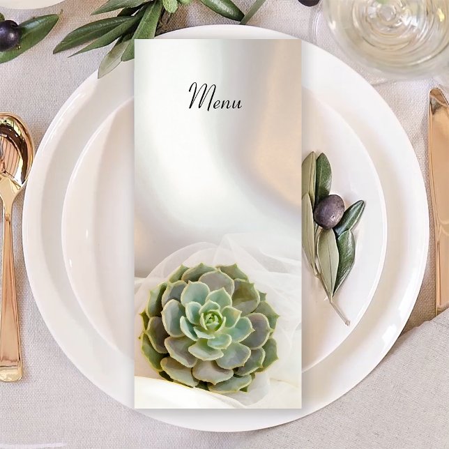 Green Succulent on White Wedding Menu (Creator Uploaded)