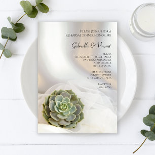 Green Succulent on White Wedding Rehearsal Dinner Invitation